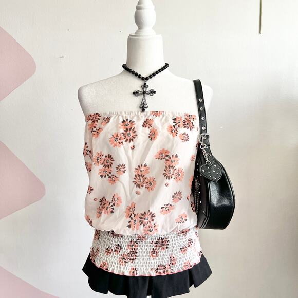 Y2K Floral Smoked Tube Top, Coquette, Cottagecore, Boho, Fairycore,‎ Small - Picture 1 of 3